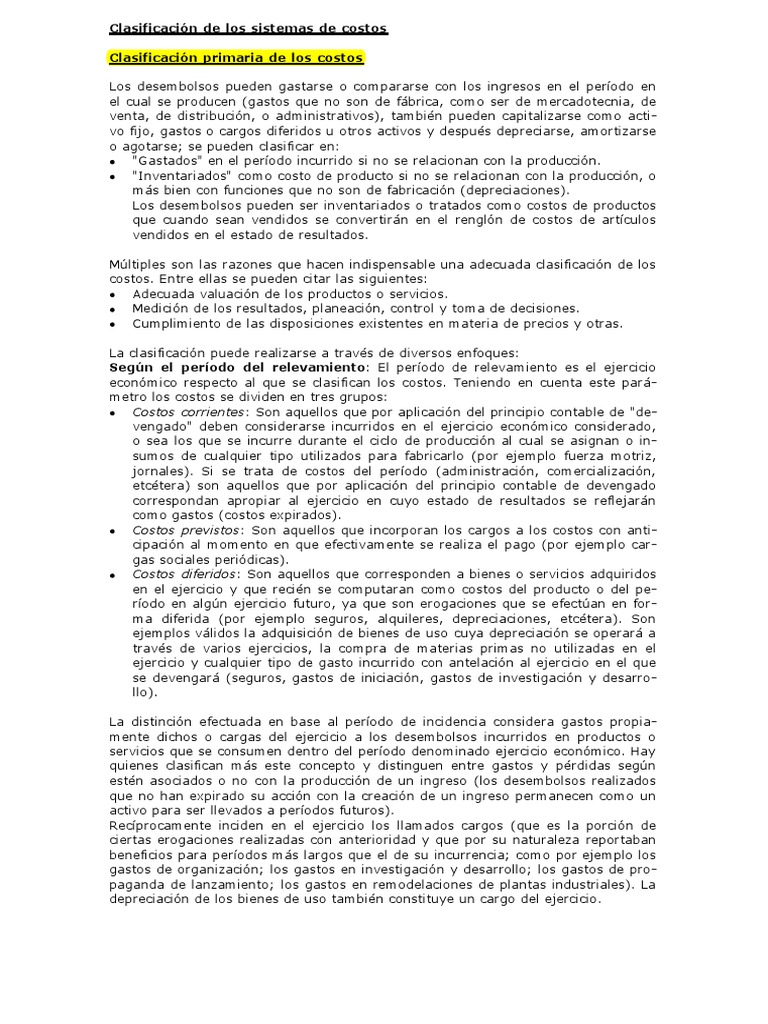 Clasificación de Sistemas de Costos | PDF | Costo | Presupuesto