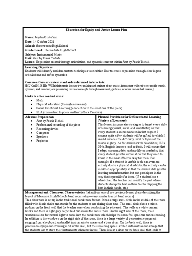 Mued 318 - Lesson Plan | PDF | Classroom | Teachers