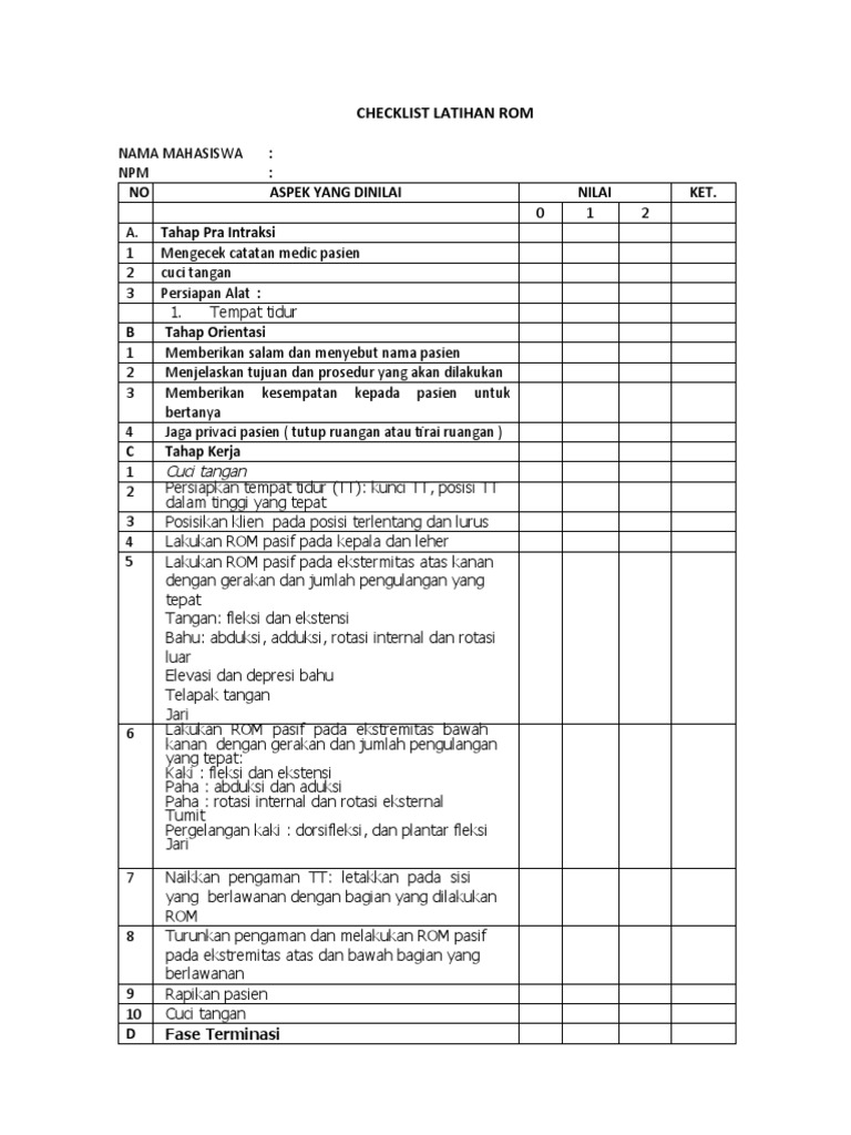 Checklist Latihan Rom | PDF
