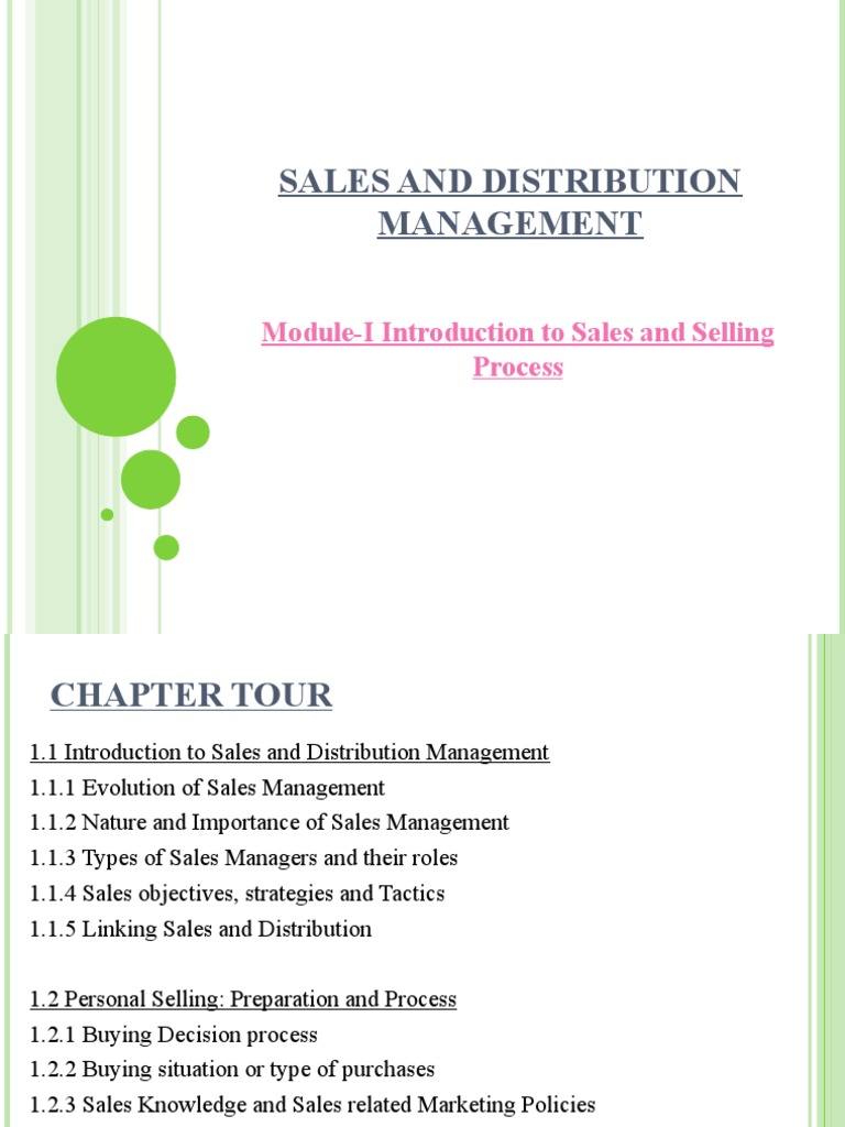 Sales and Distribution Management ModuleI Introduction To Sales and