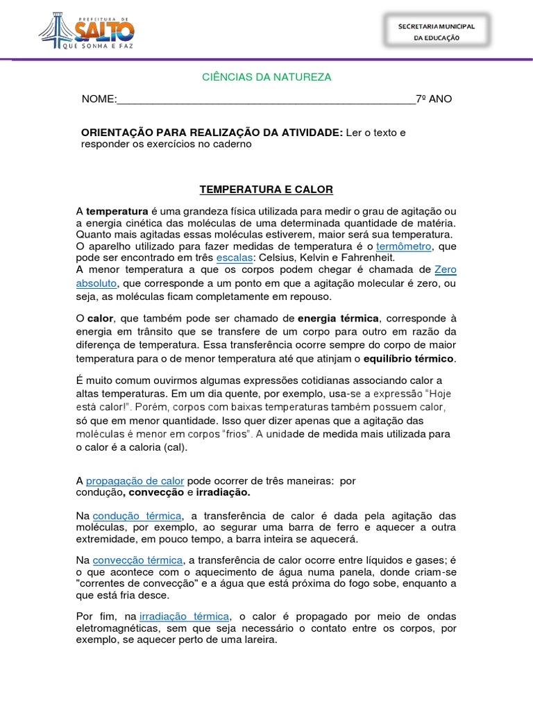 Calor e Temperatura: Conceitos e Exercícios | PDF | Temperatura | Calor