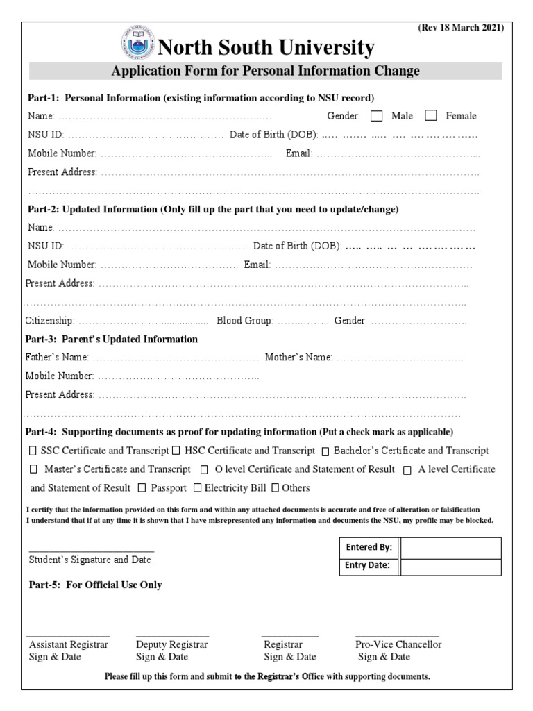 Personal Information Change Form With Instructions PDF Government