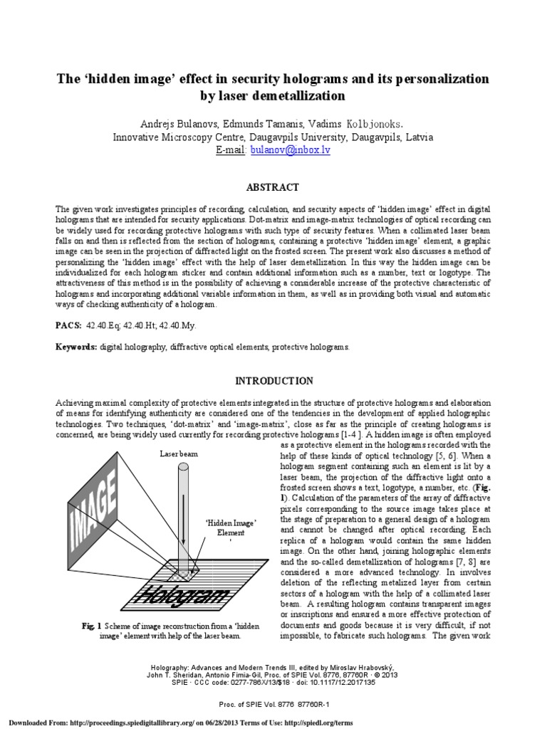 The Hidden Image' Effect in Security Holograms and Its Personalization