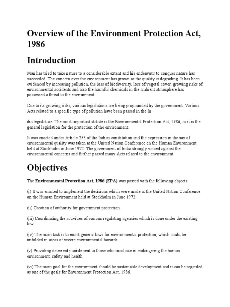 Overview of India's Environment Act 1986 | PDF | Environmental ...