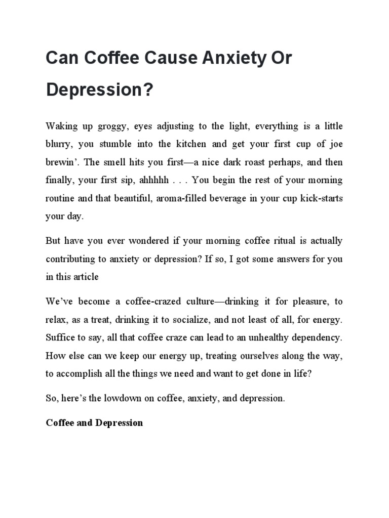Can Coffee Cause Anxiety or Depression PDF Caffeine Coffee