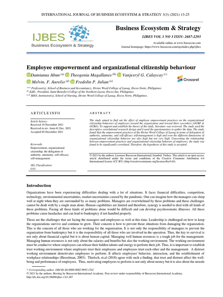 Employee Empowerment and Organizational Citizenship Behaviour | PDF ...