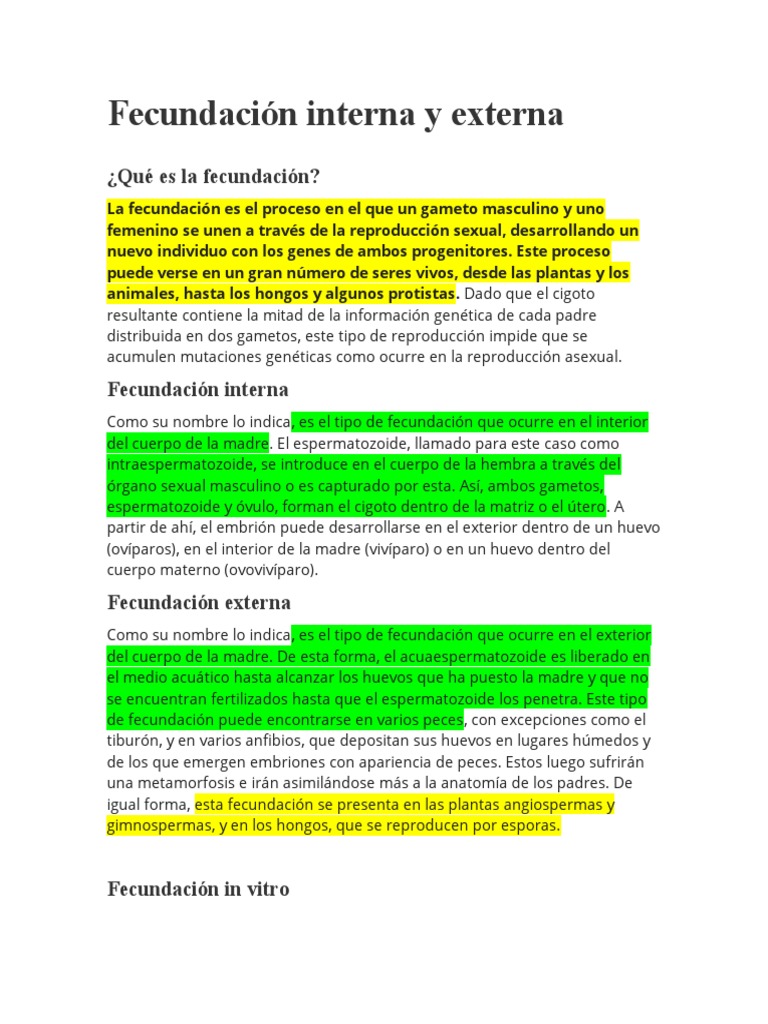 Fecundación Interna y Externa: Definición y Ejemplos | PDF ...