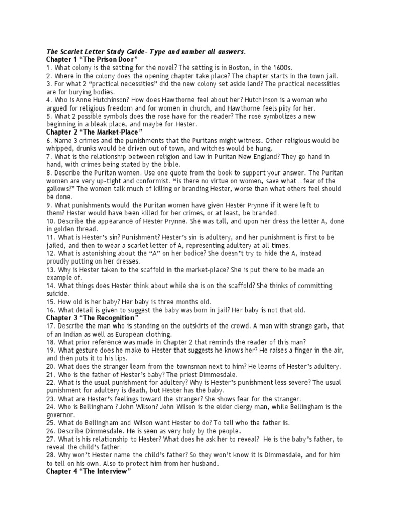 Scarlet letter study guide answer key
