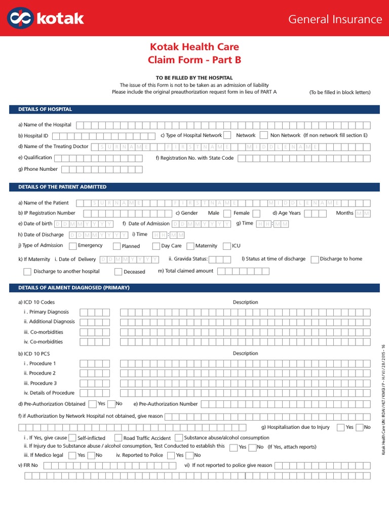 Health Claim Form Part B PDF Hospital Health Sciences