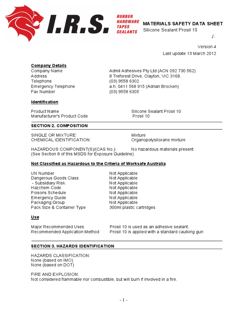 Company Details Silicone Sealant Prosil 10 Download Free PDF