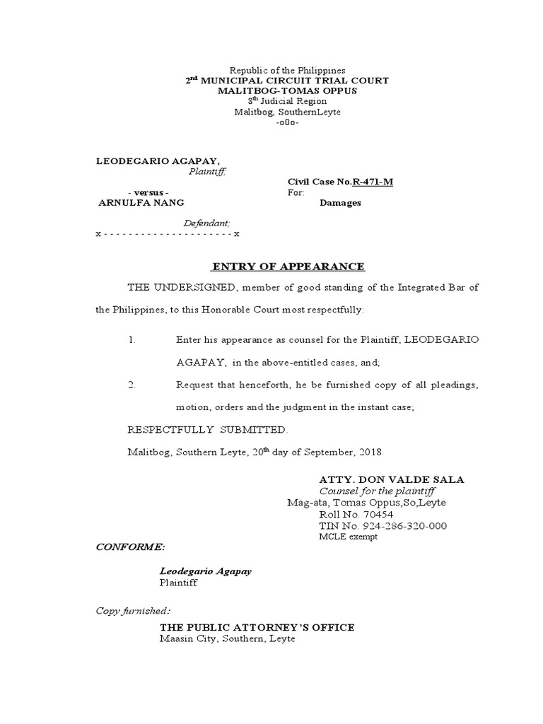 Entry of Appearance in Civil Case R-471-M | PDF