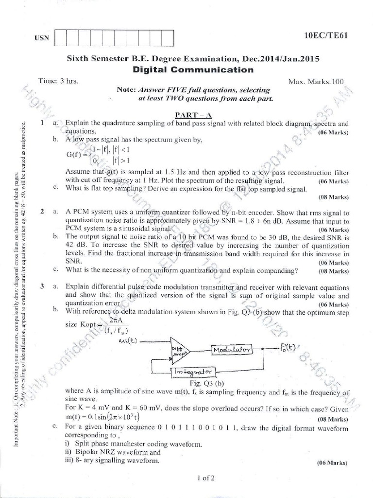 Digital Communication Exam Questions | PDF | Sampling (Signal ...