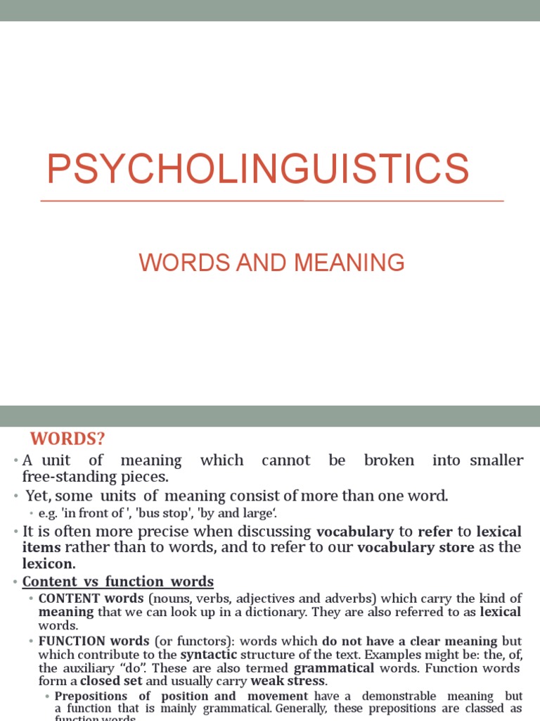 Words and Meaning PDF Word Lexicon