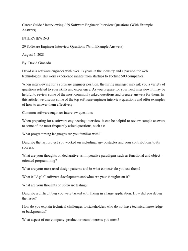 Software Engineer Interview Prep | PDF | Agile Software Development ...