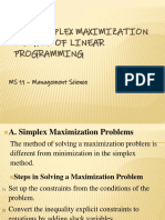 The Simplex Maximization Method of Linear Programming: MS 11 - Management Science