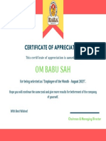 Om Babu Sah: Certificate of Appreciation