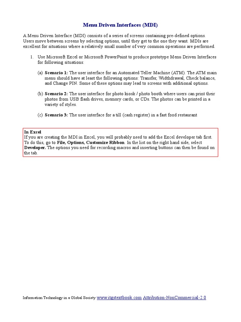 Menu Driven Interfaces Practical | PDF