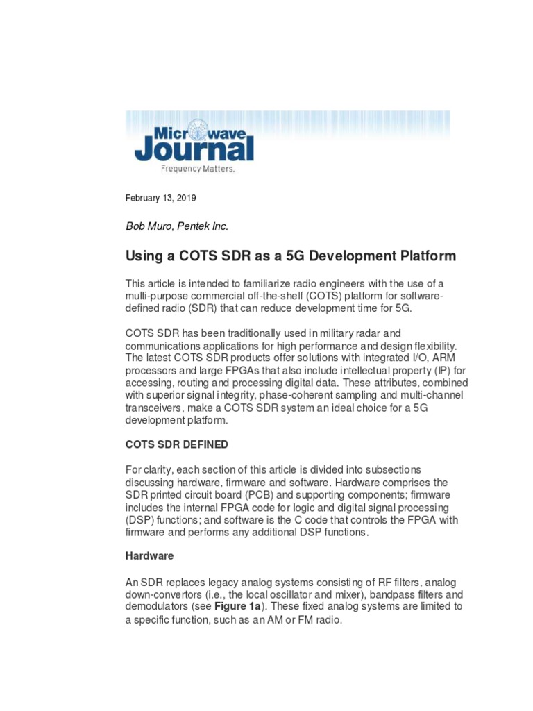 Using A COTS SDR As A 5G Development Platform Bob Muro, Pentek Inc PDF Software Defined