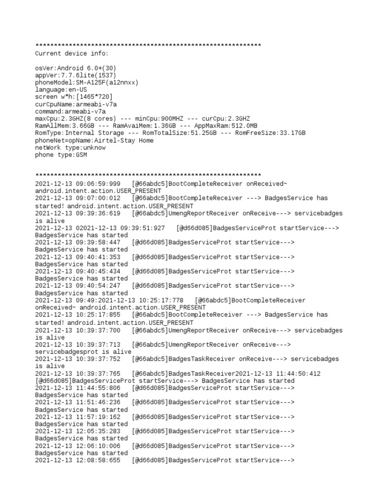 BadgesService Activity Log for Android | PDF | Computing | Mobile ...