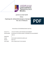 Article Review: Exploring The Cultural Determinants of Entrepreneurial Success: The Case of Malaysia
