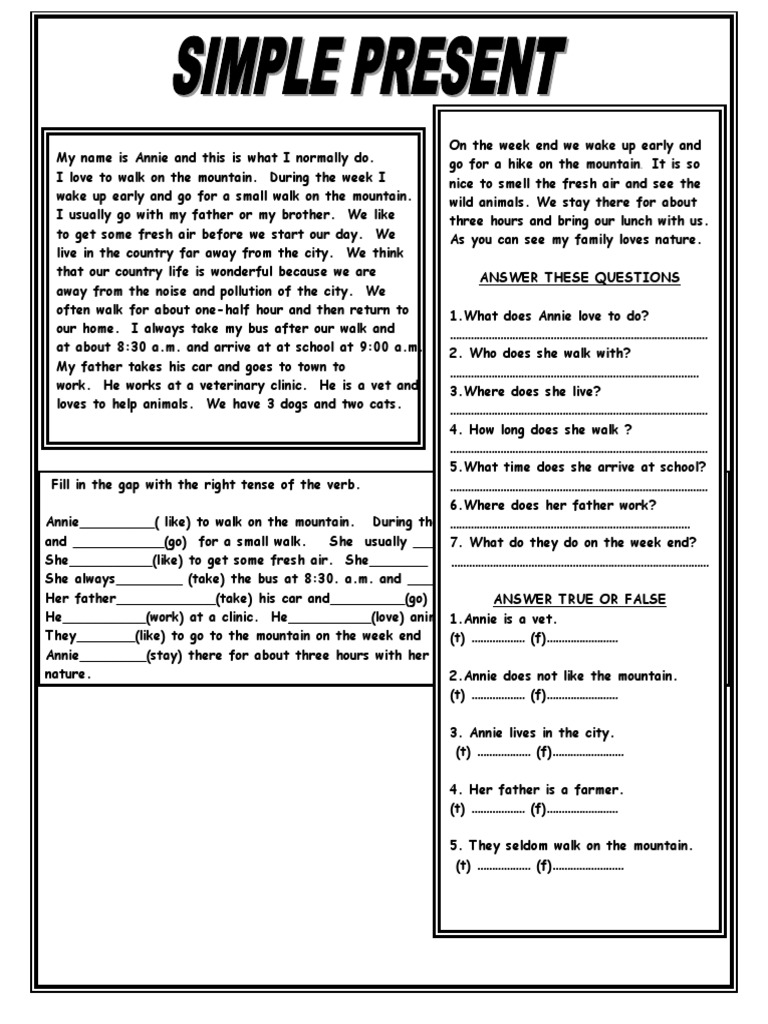 Present Simple Reading for Adults | PDF | Language Arts & Discipline ...