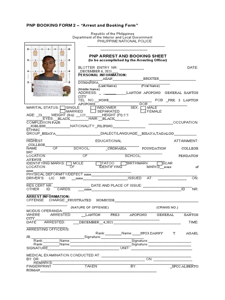 analysis-of-an-arrest-and-booking-form-for-a-suspect-charged-with
