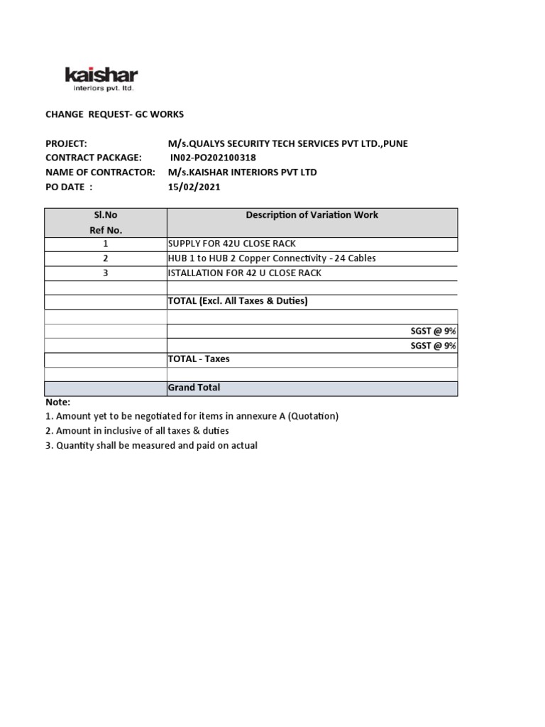 Kaishar Interiors Change Request Document | PDF | Electrical Components ...