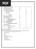 Cost Sheet: Format