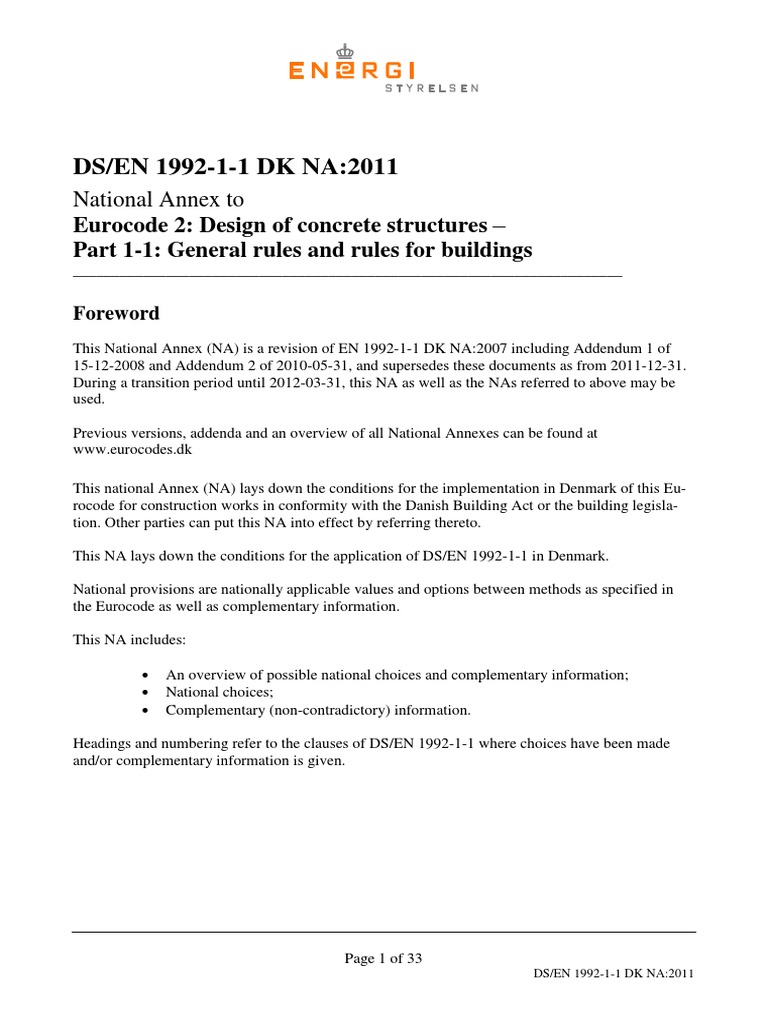 Denmark National Annex to Eurocode 2 | PDF | Strength Of Materials ...