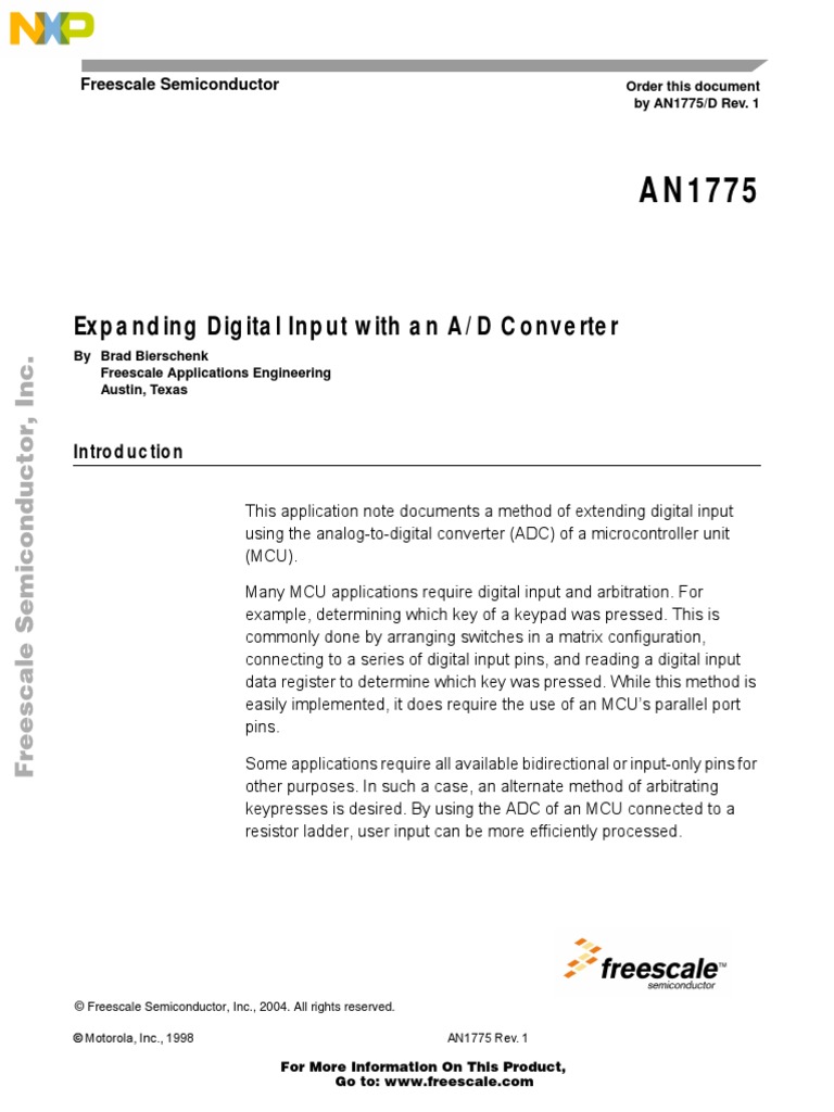 Expanding Digital Input With An A/D Converter Freescale Semiconductor
