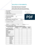 Application Form For Issue of Transcript