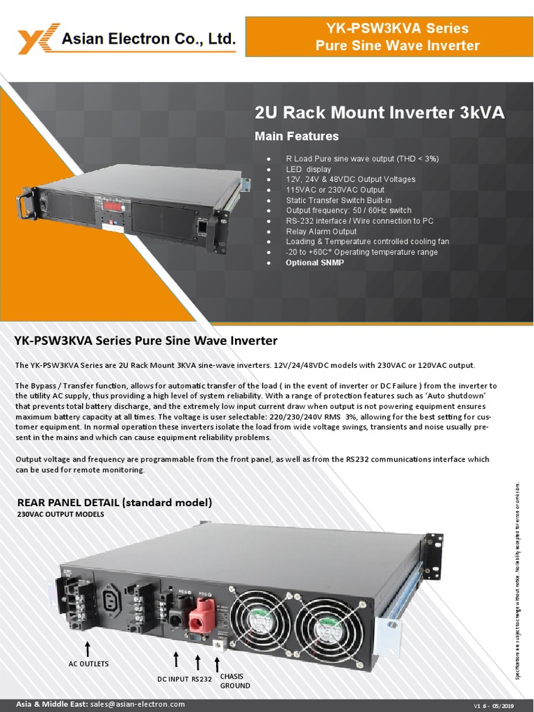 2U Rack Mount Inverter 3kVA: YK-PSW3KVA Series Pure Sine Wave Inverter ...