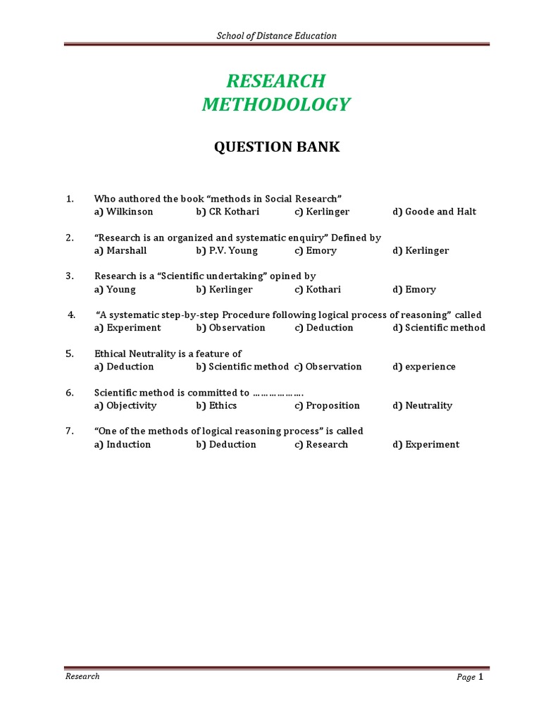 research methodology question bank for phd