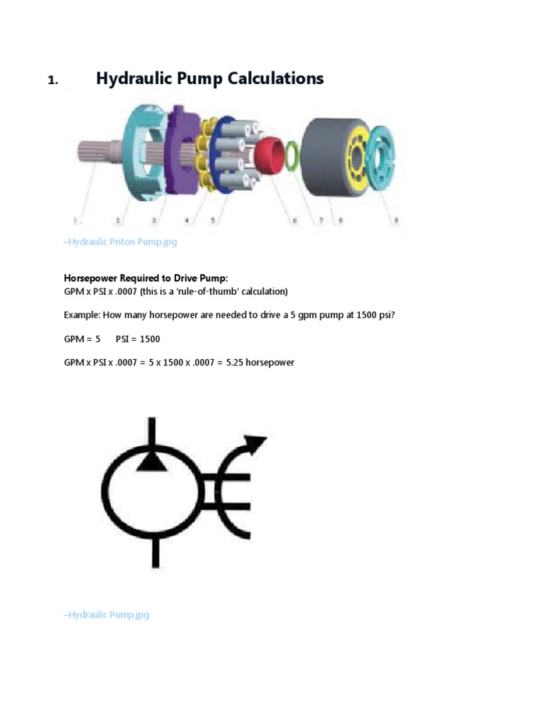 Hydraulic Pump Calculations PDF Gallon Pipe (Fluid Conveyance)