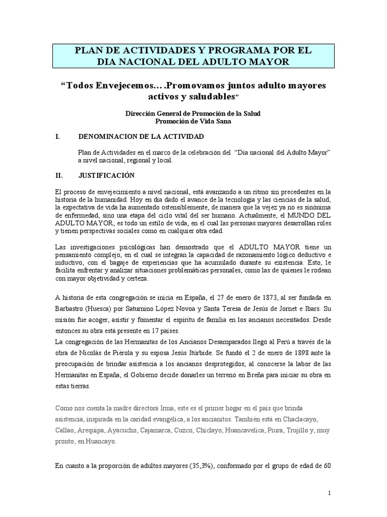 Plan de 2017 Del Adulto Mayor | PDF | Vejez | Adultos