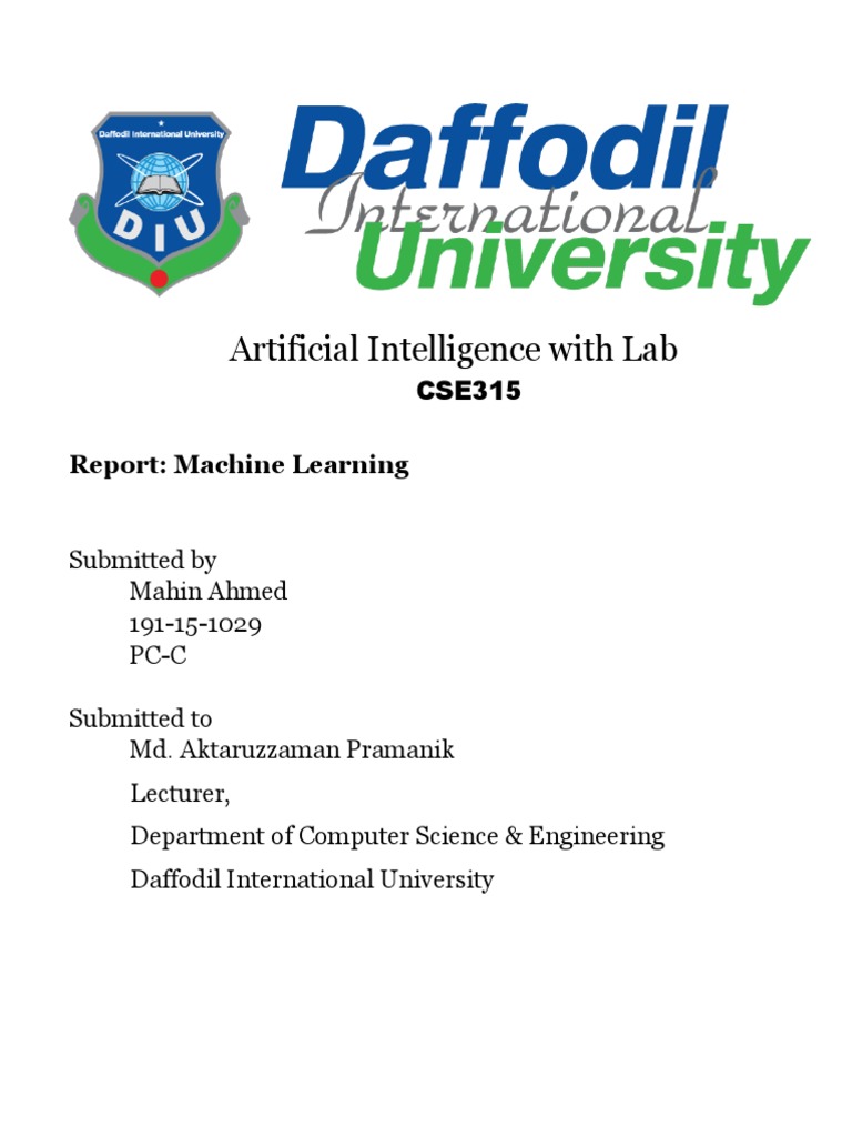 Artificial Intelligence With Lab: Report: Machine Learning | PDF ...