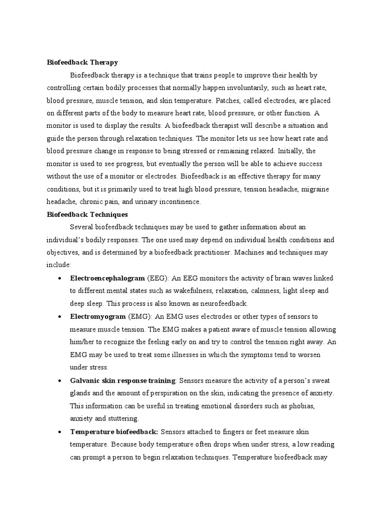 Biofeedback Therapy | PDF | Relaxation (Psychology) | Urinary Incontinence