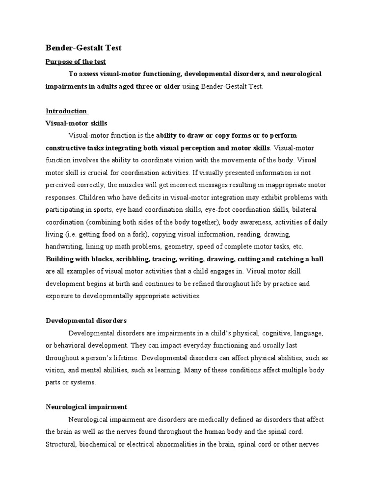 Bender Gestalt Test | PDF | Mental Disorder | Neurology