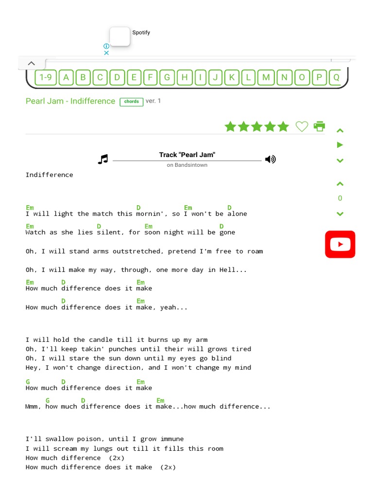 Pearl Jam - Indifference Chords | PDF