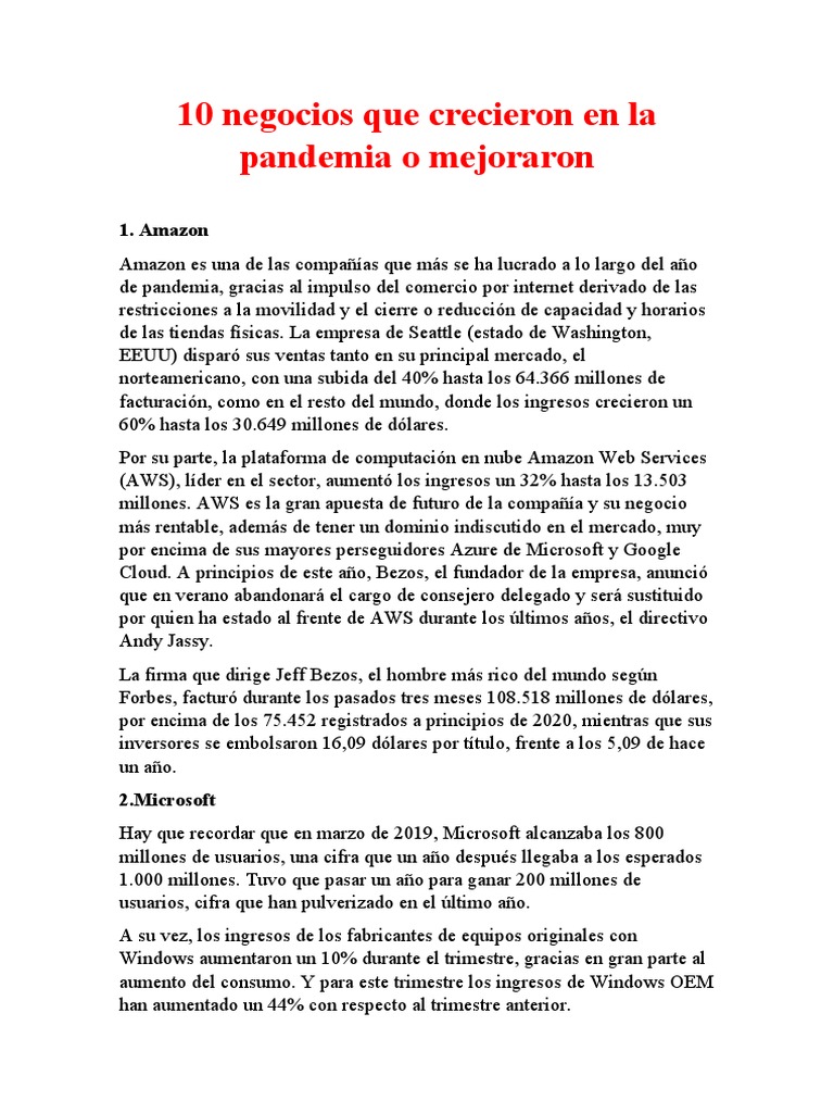 10 Negocios Que Crecieron en La Pandemia o Mejoraron | PDF | Aplicación ...