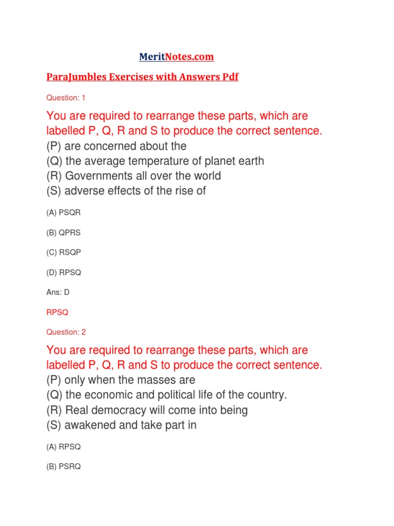 Parajumbles Exercises With Answers | PDF | Teaching Methods & Materials