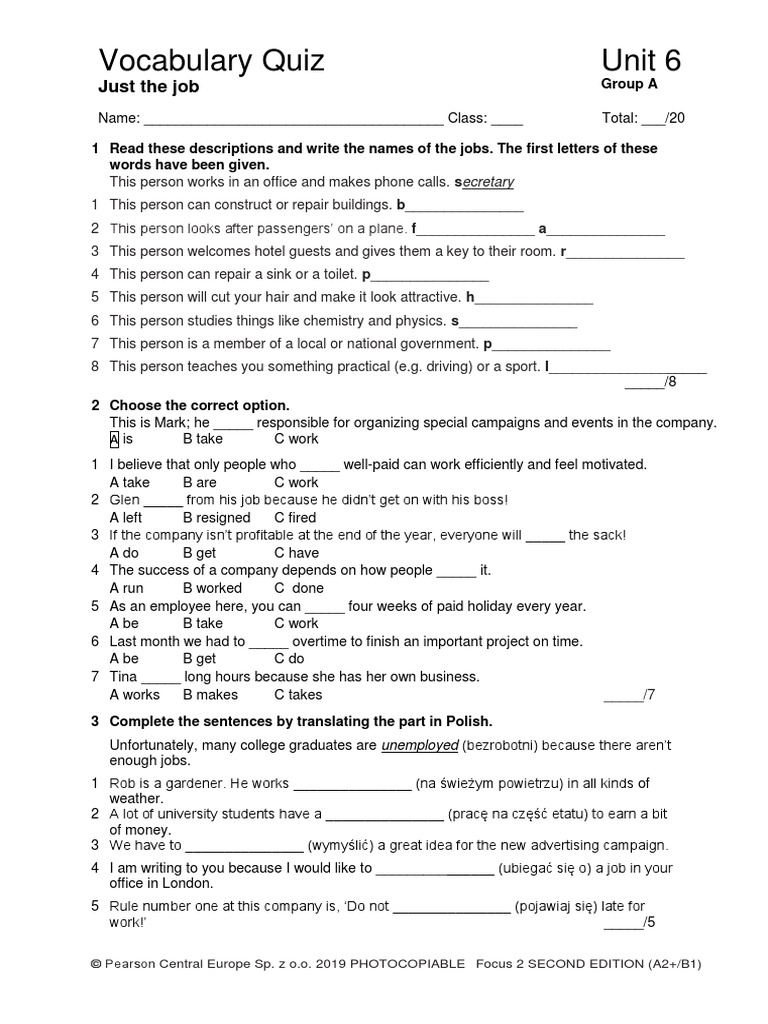 Focus 2 2ed Vocabulary Quiz Unit6 GroupA | PDF