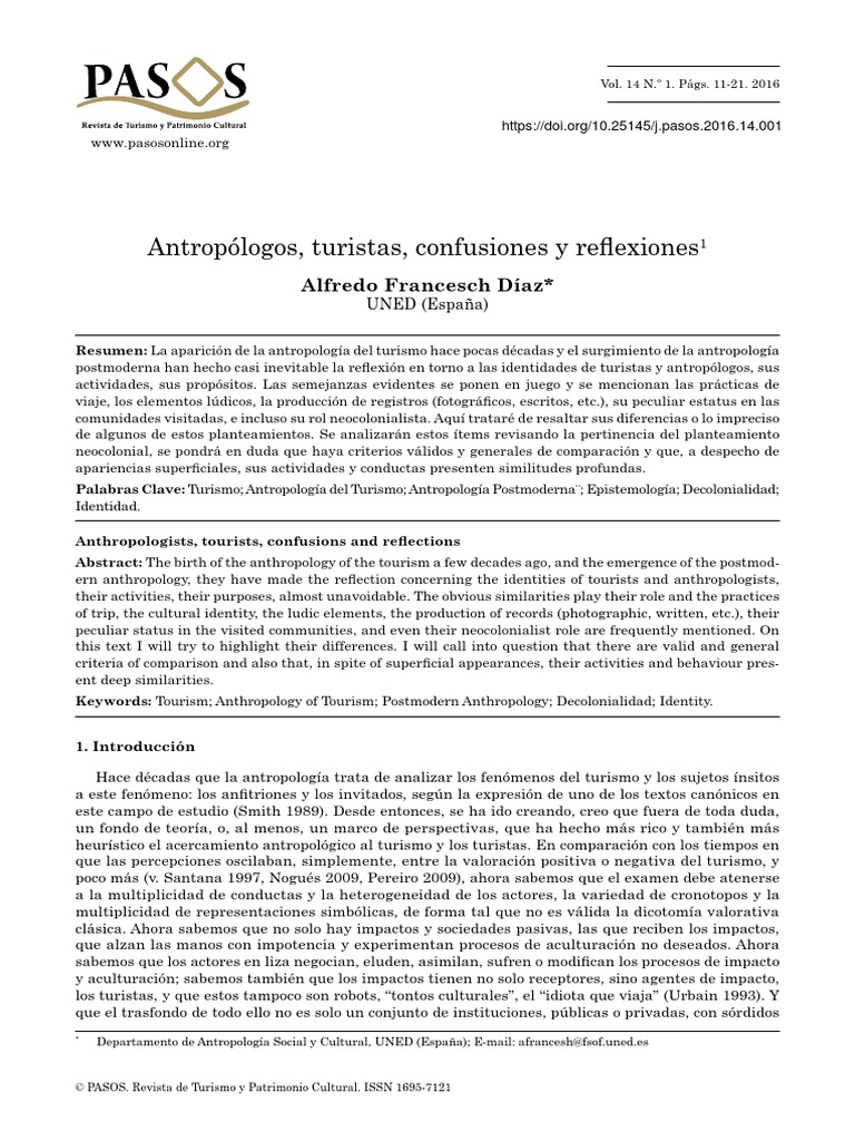Alfredo Francesch, Antropólogos, Turistas, Confusiones y Reflexiones