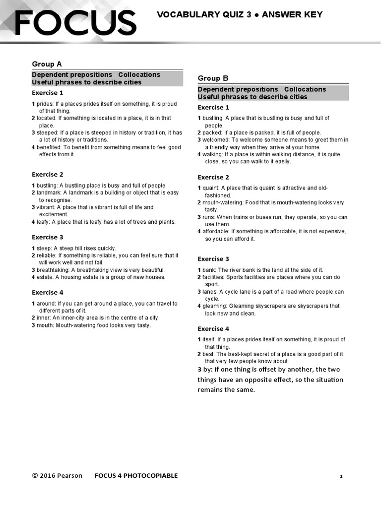 Focus 4 Unit 3 Vocabulary Quiz Resenja | PDF