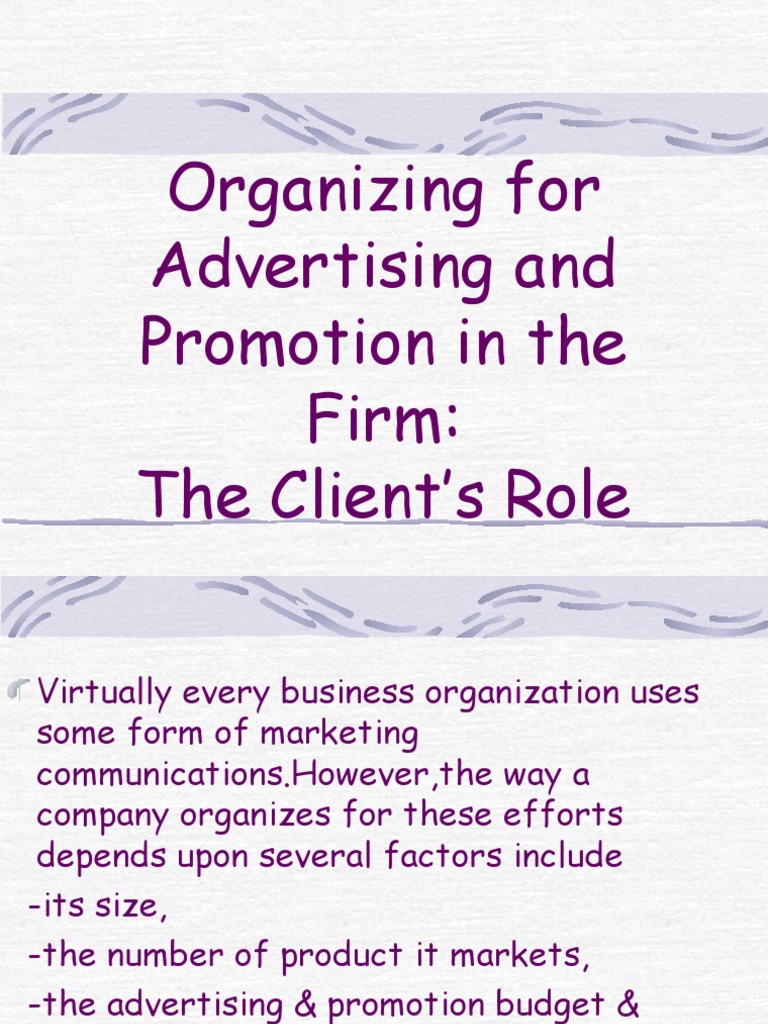 Organizing Advertising: Client Roles Explained | PDF | Marketing | Brand