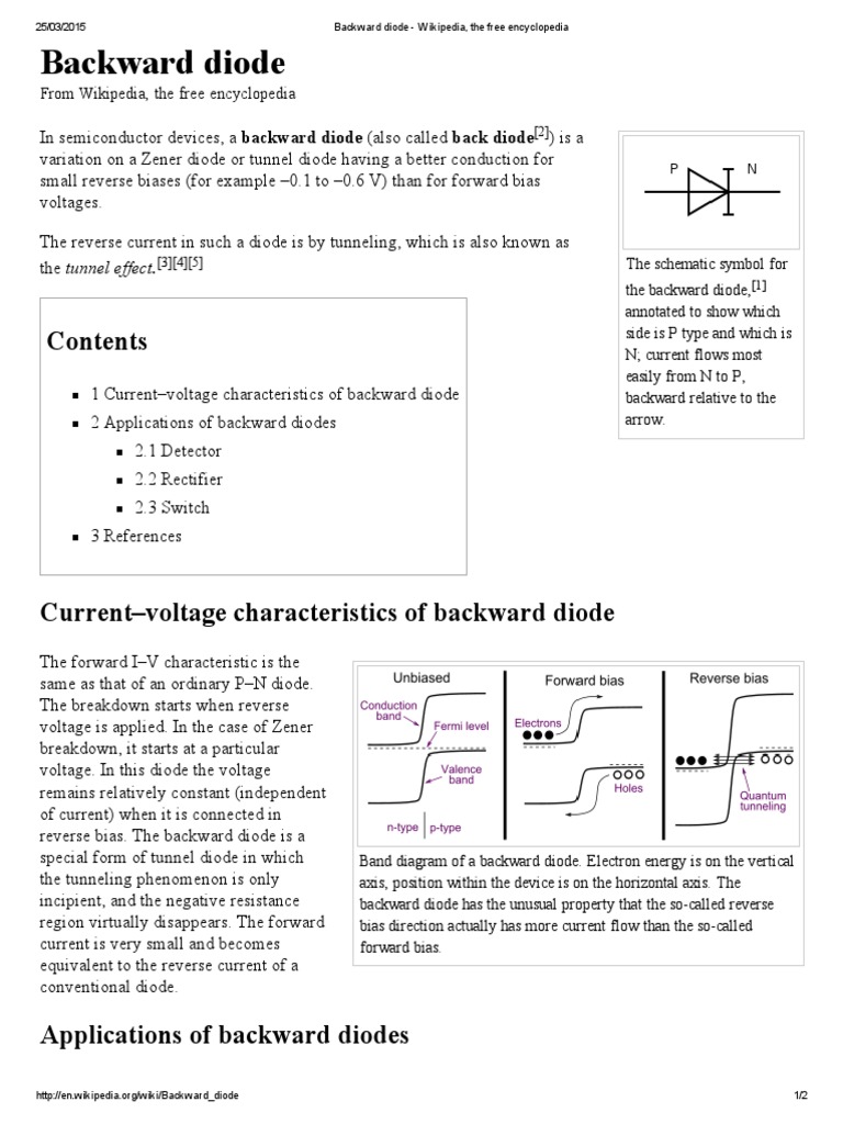 Backward Diode - Wikipedia, The Free Encyclopedia, PDF, Diode