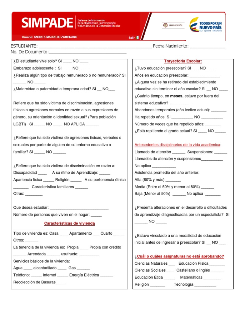 Formulario SIMPADE 2025 PDF | PDF | Educación primaria