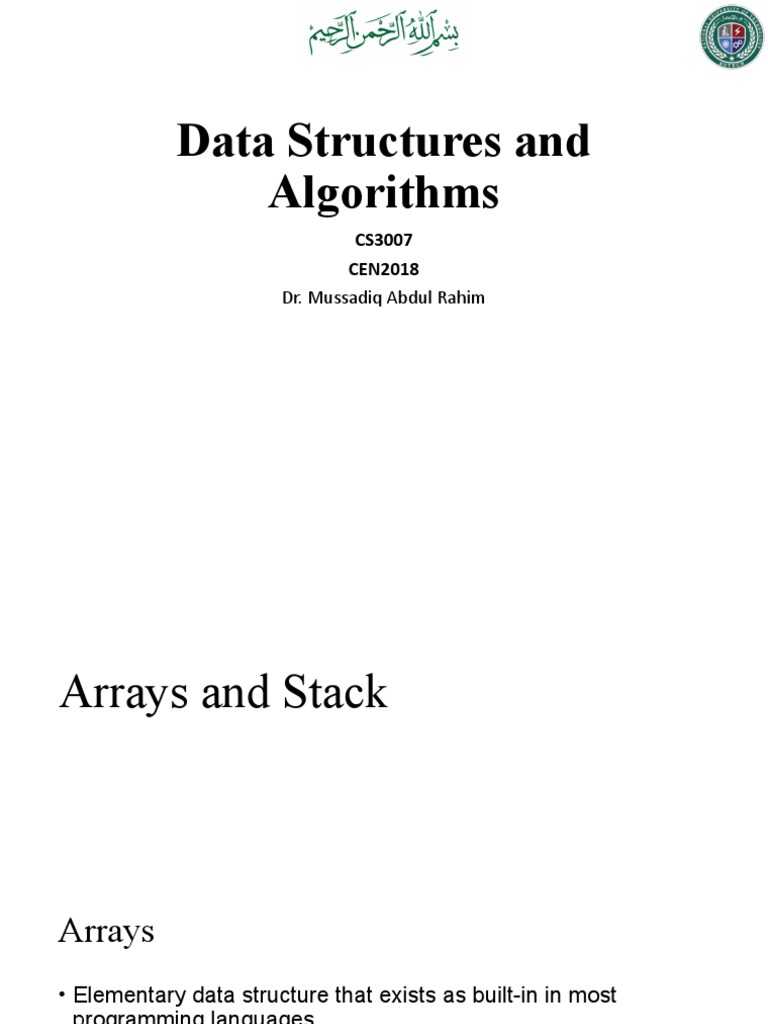 Data Structures and Algorithms: CS3007 CEN2018 | PDF | Array Data ...