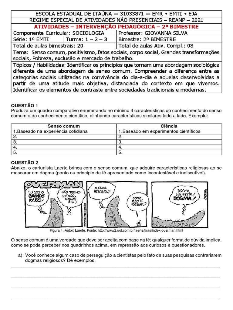 Atividade Complementar Sociologia 1 Emti | PDF | Sociologia | Science