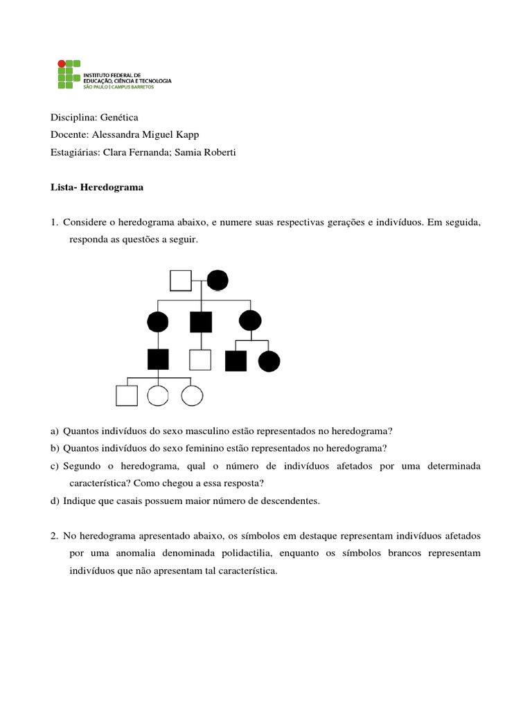 Lista de Exercícios-Heredograma | PDF